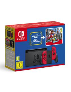 Konsola Nintendo Switch Red V2 + Super Mario Odyssey (Kod) + Naklejki